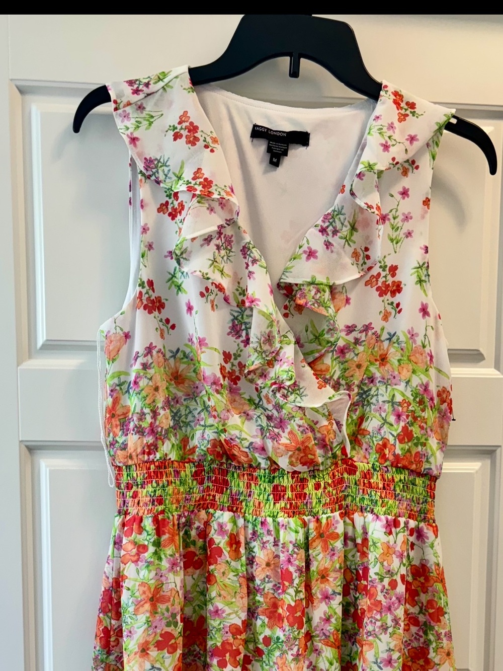 Maggy London White Dress with Pink, Orange & Green Floral Print